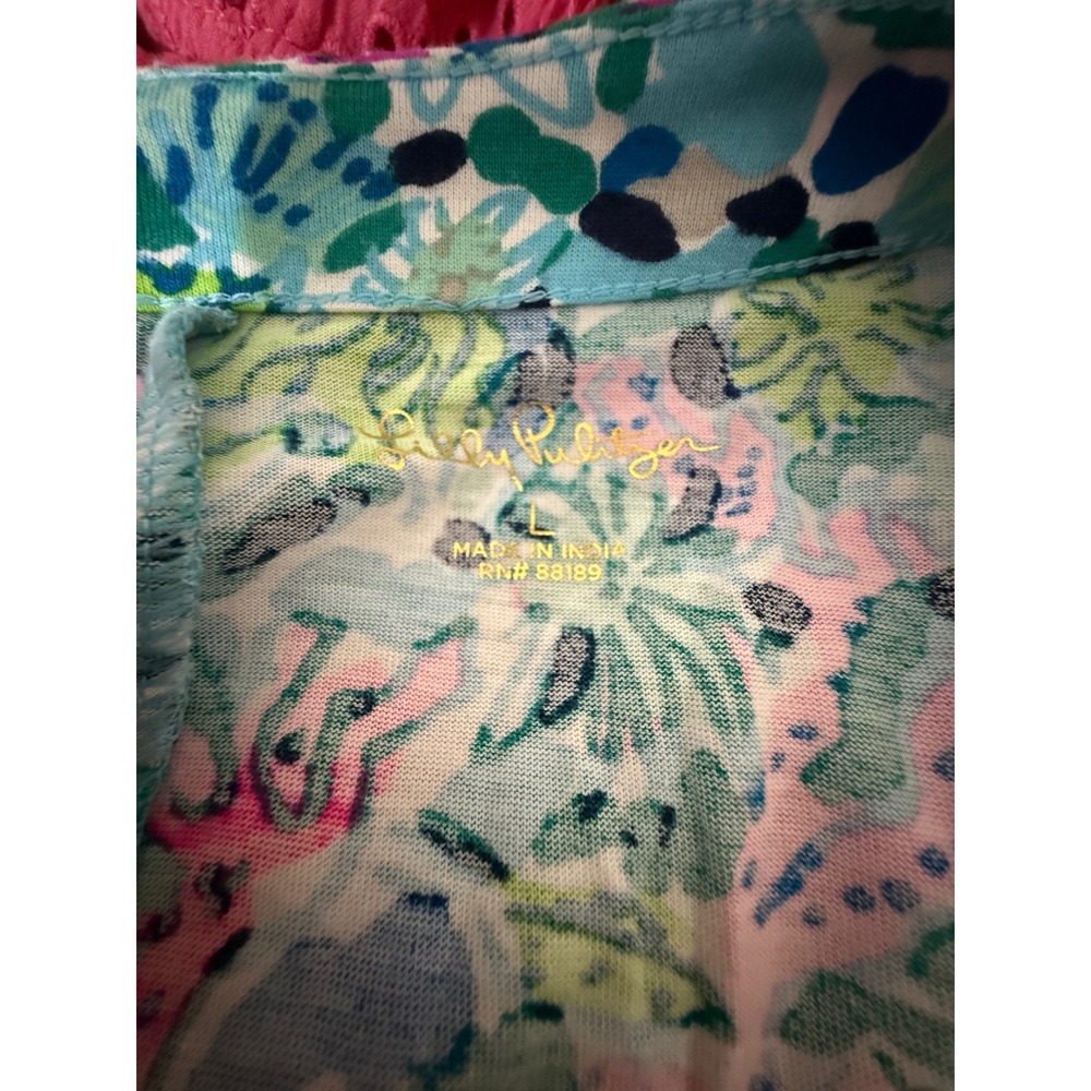 Lilly Pulitzer Diann Shift Dress Womens Large Floral Long Smocked Sleeve Preppy - Picture 5 of 6